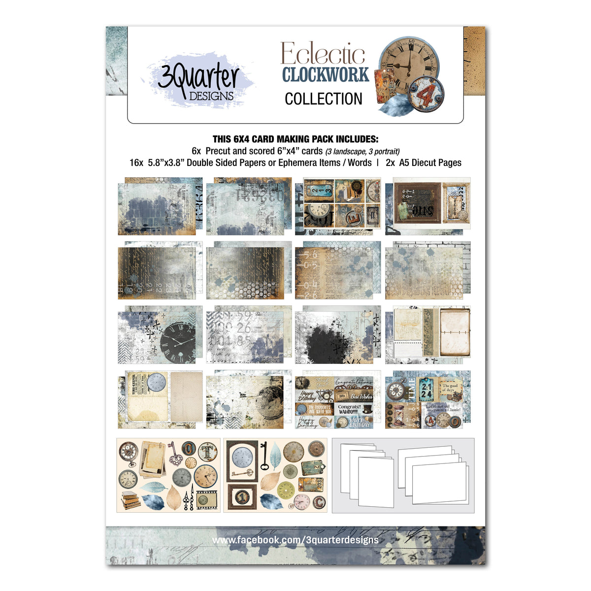 3Quarter Designs Eclectic Clocks 6x4 Card Pack-1