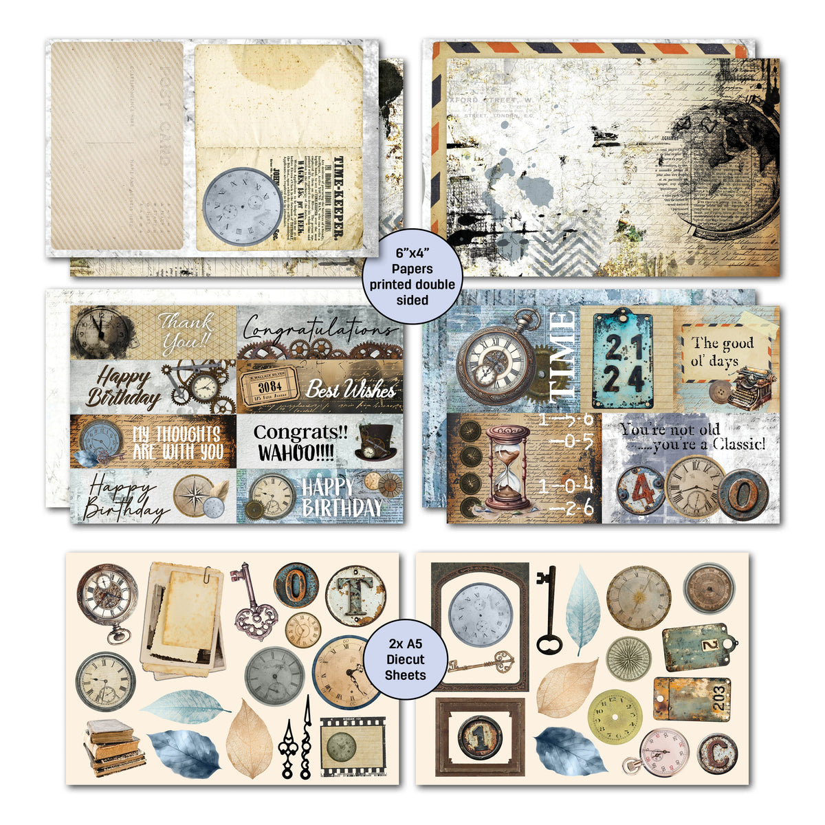 3Quarter Designs Eclectic Clocks 6x4 Card Pack-5