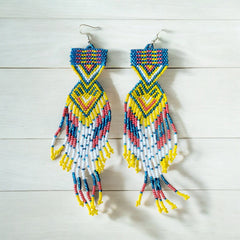 Sky blue and yellow Sunset Path Beaded Earrings-2