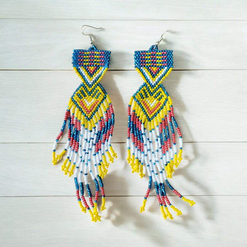 Sky blue and yellow Sunset Path Beaded Earrings-2