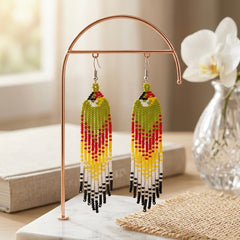 Green Firebird Spirit Beaded Earrings-1