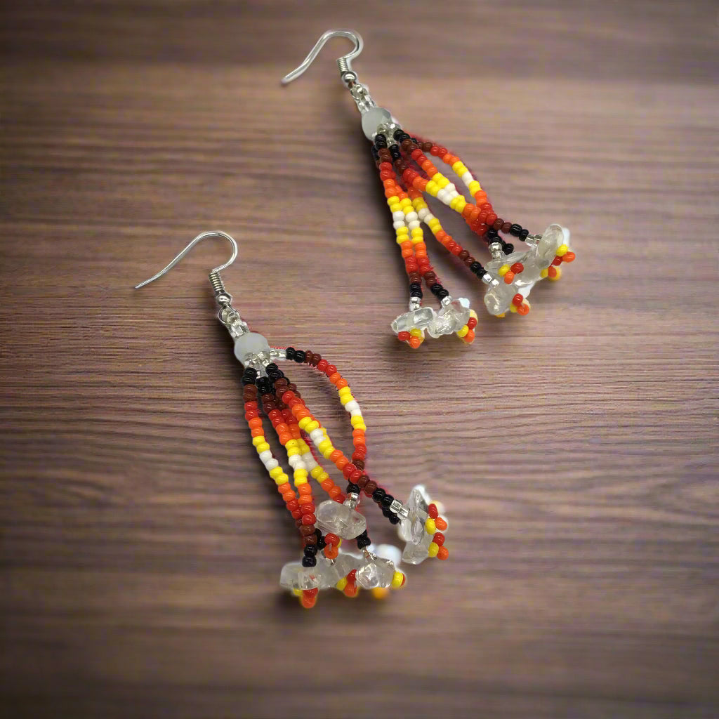 Silver Six-Strand Beaded Cascade Earrings-2