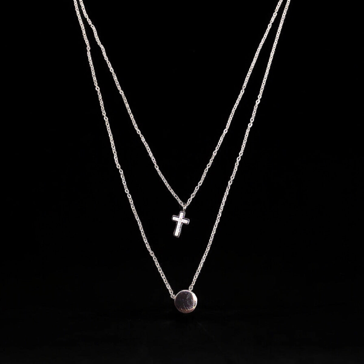 Cross Stainless Steel Necklace Pendants With Long Chain-3