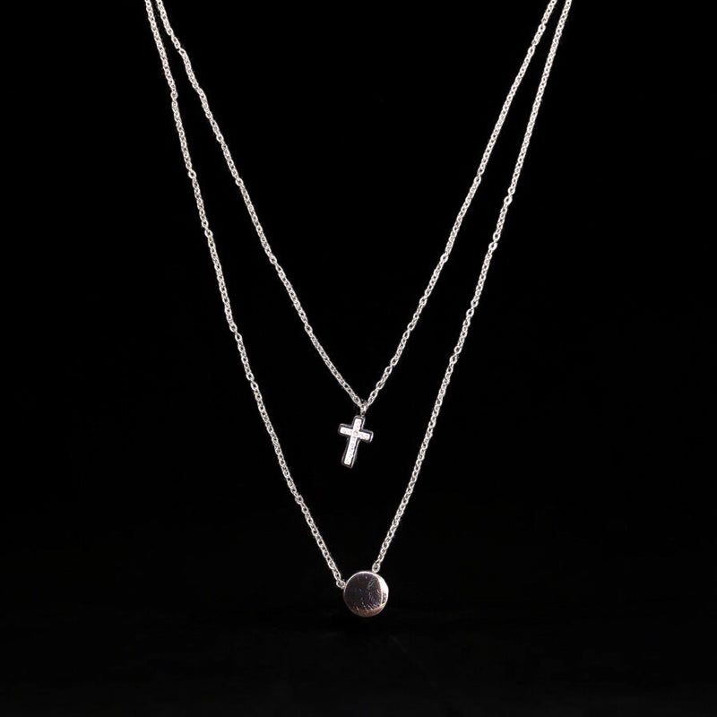 Cross Stainless Steel Necklace Pendants With Long Chain-3