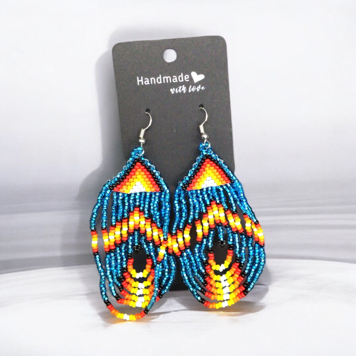 Light Blue Swoop Beaded earrings-2