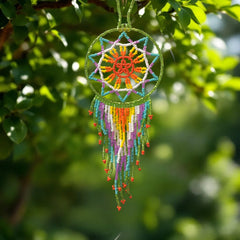 Light Green and Turquoise Celestial Beaded Handmade Dreamcatcher-1