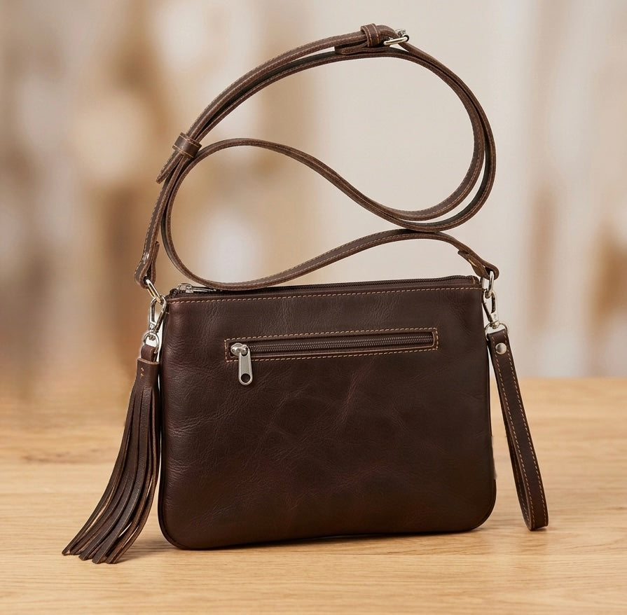 Leather beaded Crossbody bag(Chocolate Brown)-9
