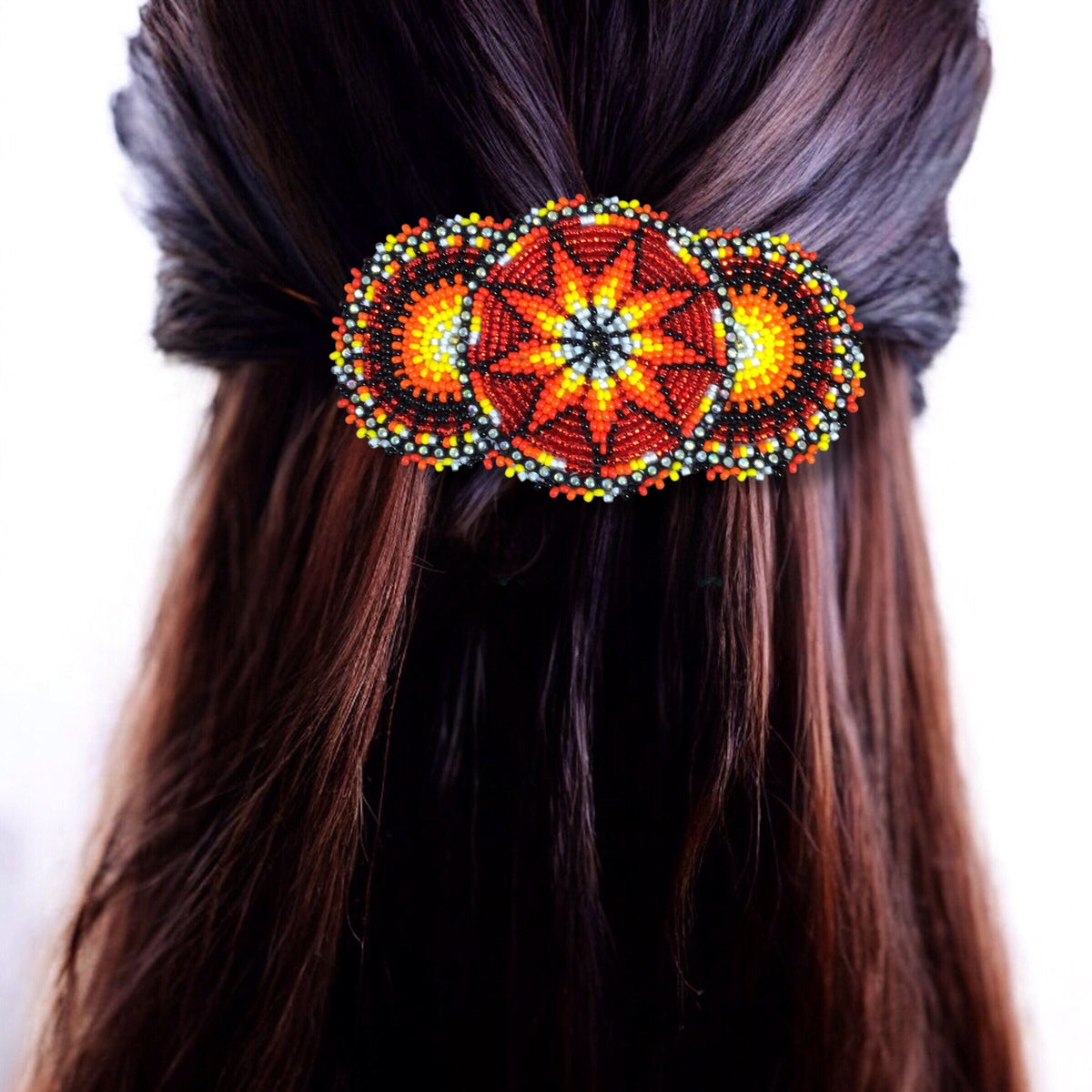 Red Native American Beaded Barrettes-1