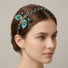 Beaded Headband with Butterfly Turquoise-4
