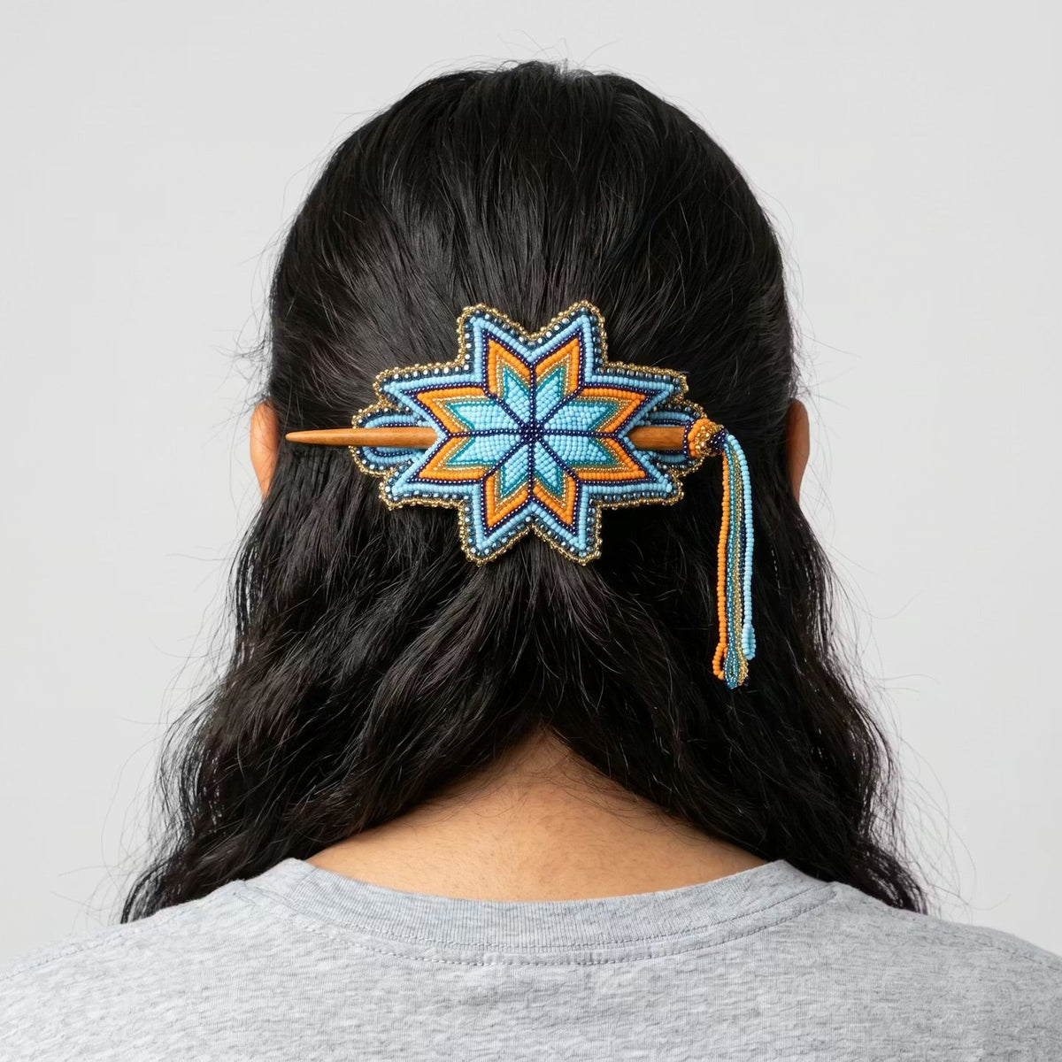 Blue Handmade Beaded Star Barrette-3