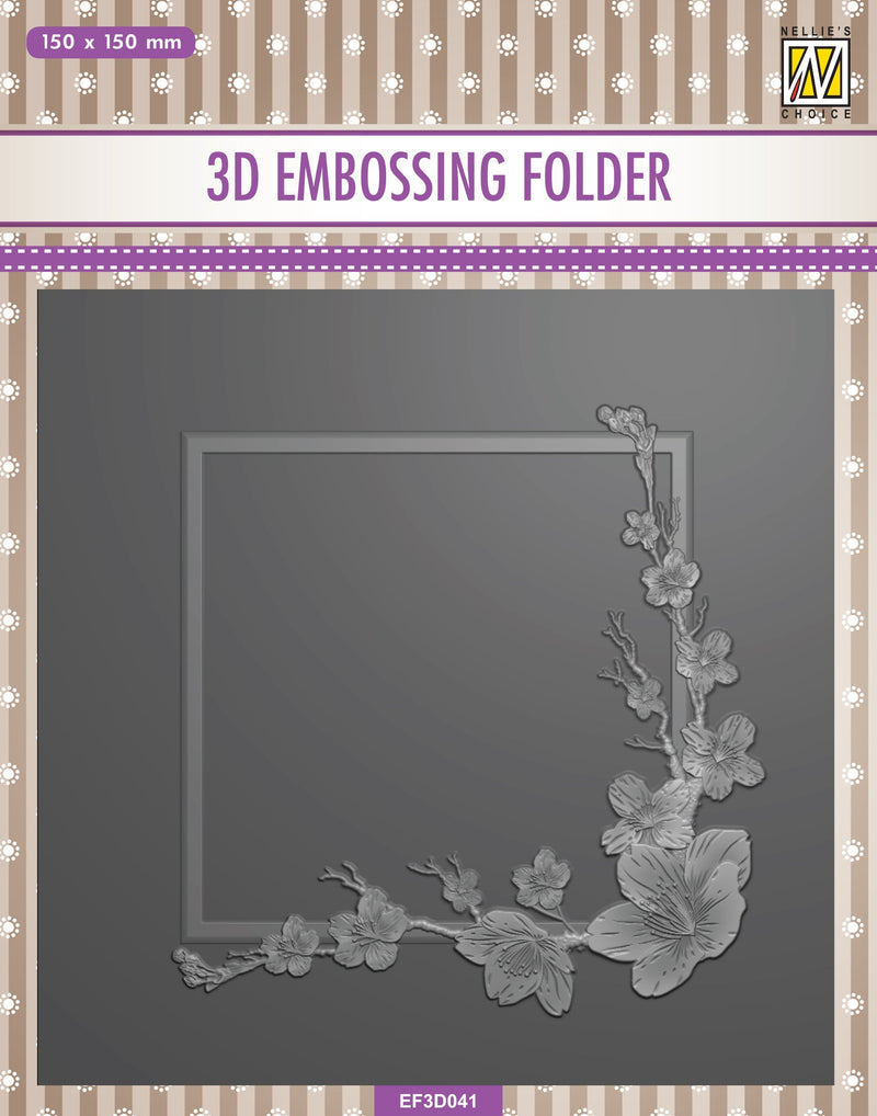 Nellie's Choice 3D Embossing Folder - Square Frame - Blossom-1