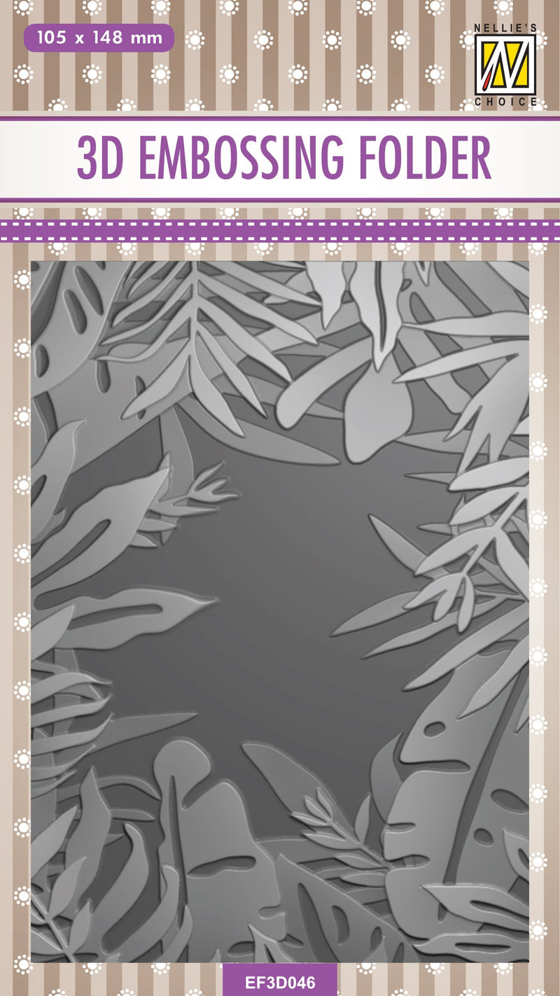 Nellie's Choice 3D Embossing Folder - Frame Of Tropical Leaves-1