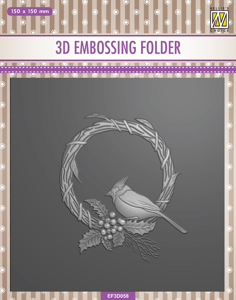 Nellie's Choice 3D Embossing Folder Square - Christmas Bird-1