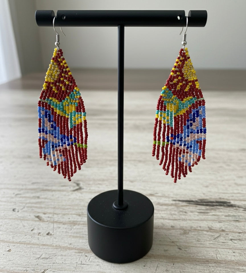 Maroon Sky Dancer Beaded Earrings-2