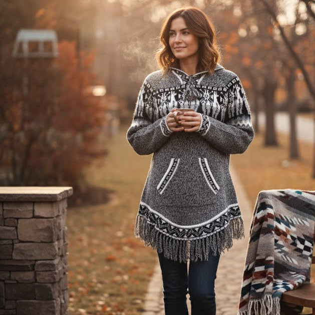 Women Cardigan Grey Alpaca Sweater-2