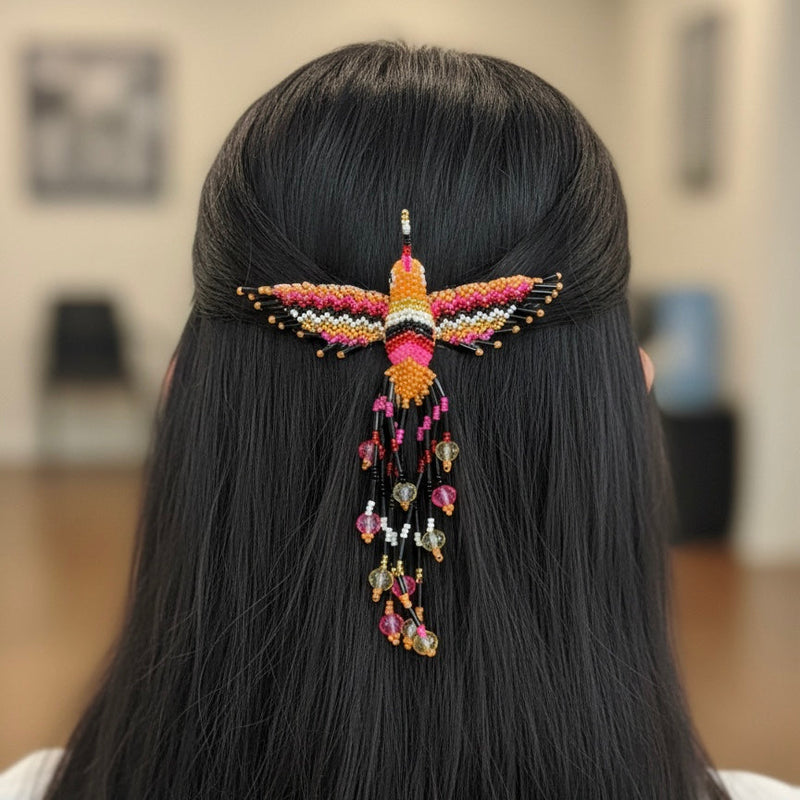 Black and orange Hummingbird Barrette with Fringes-1
