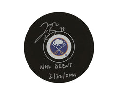 Palet de hockey Jacob Bryson des Sabres de Buffalo, autographié avec l'inscription « NHL Debut 2/22/2021 »-1