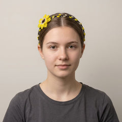 Beaded Headband with Flower Yellow-1