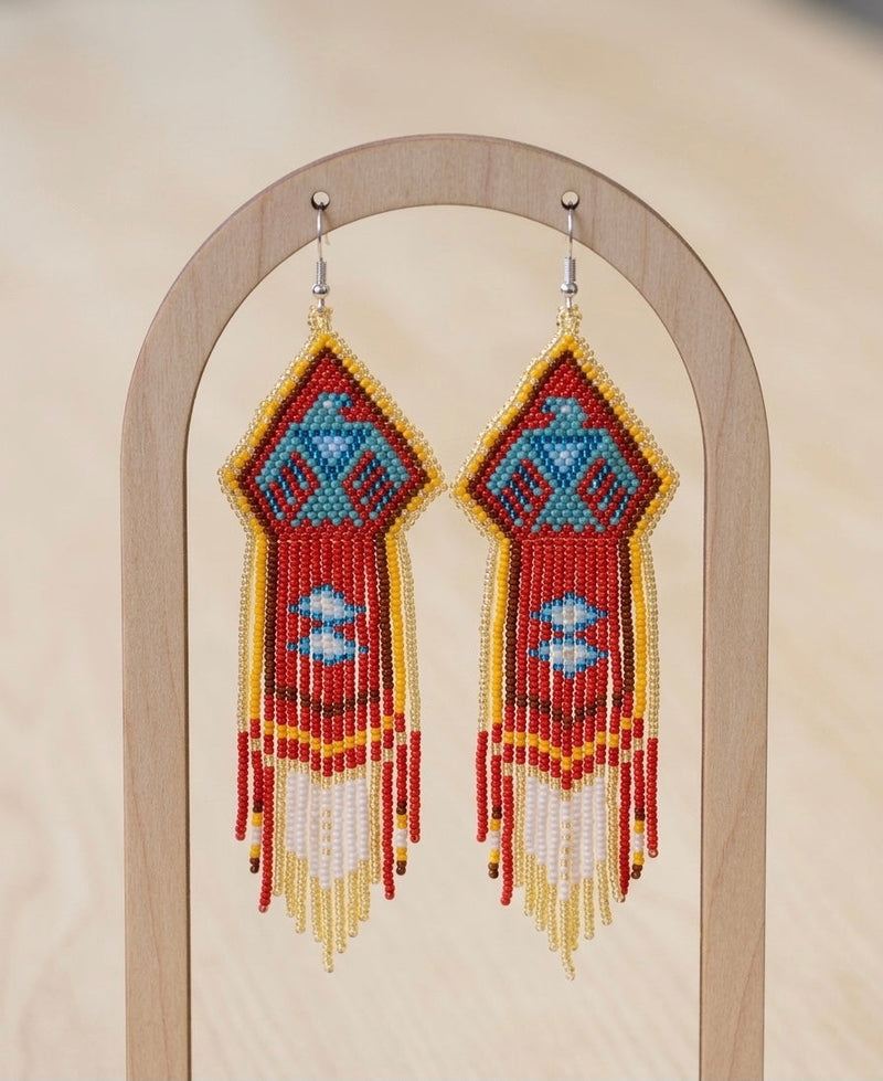 Beaded thunderbird earrings yellow-1