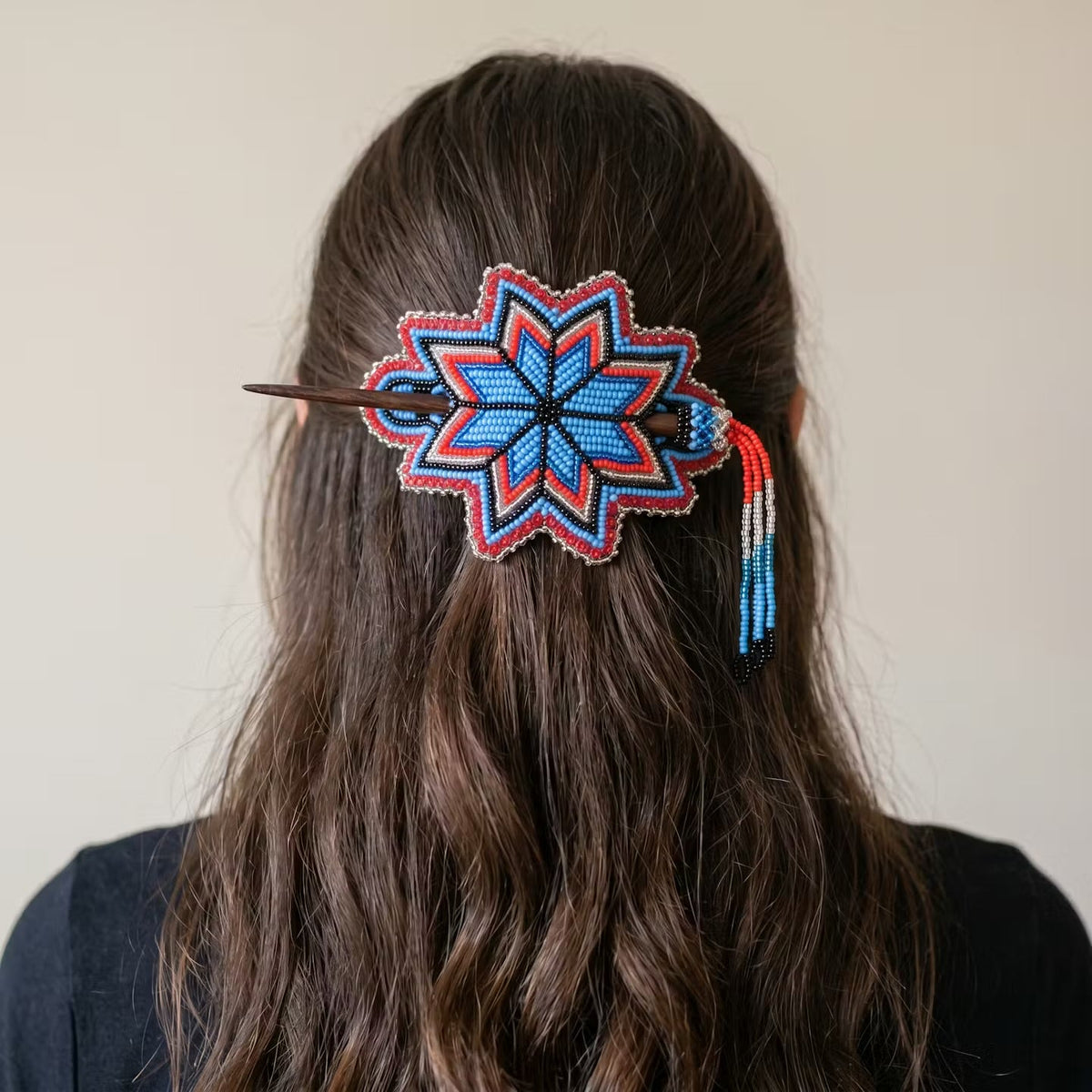 Blue Handmade Beaded Star Barrette-6