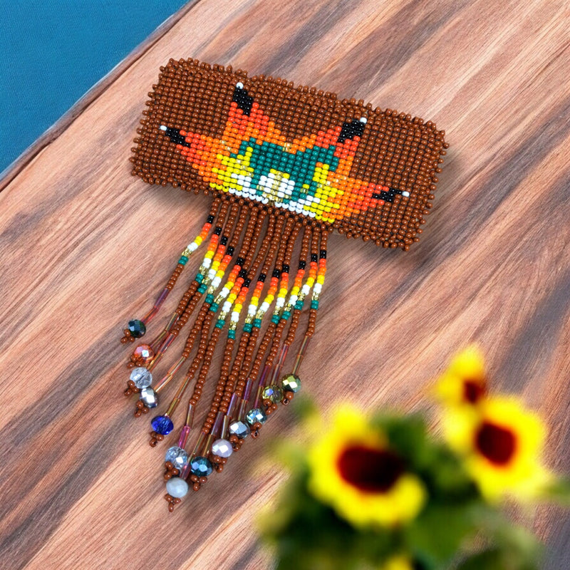 Rectangular Fringed Barrette - Brown-2