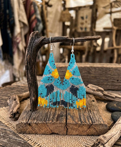 Flower Fringe Beaded Earrings (Turquoise)-1