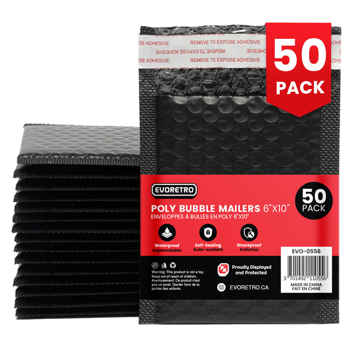 EVORETRO 50x Poly Bubble Mailers  6x10" – Black Protective Shipping Envelopes-1