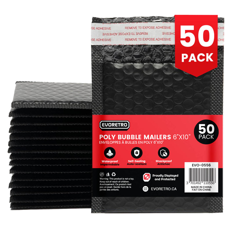 EVORETRO 50x Poly Bubble Mailers  6x10" – Black Protective Shipping Envelopes-1