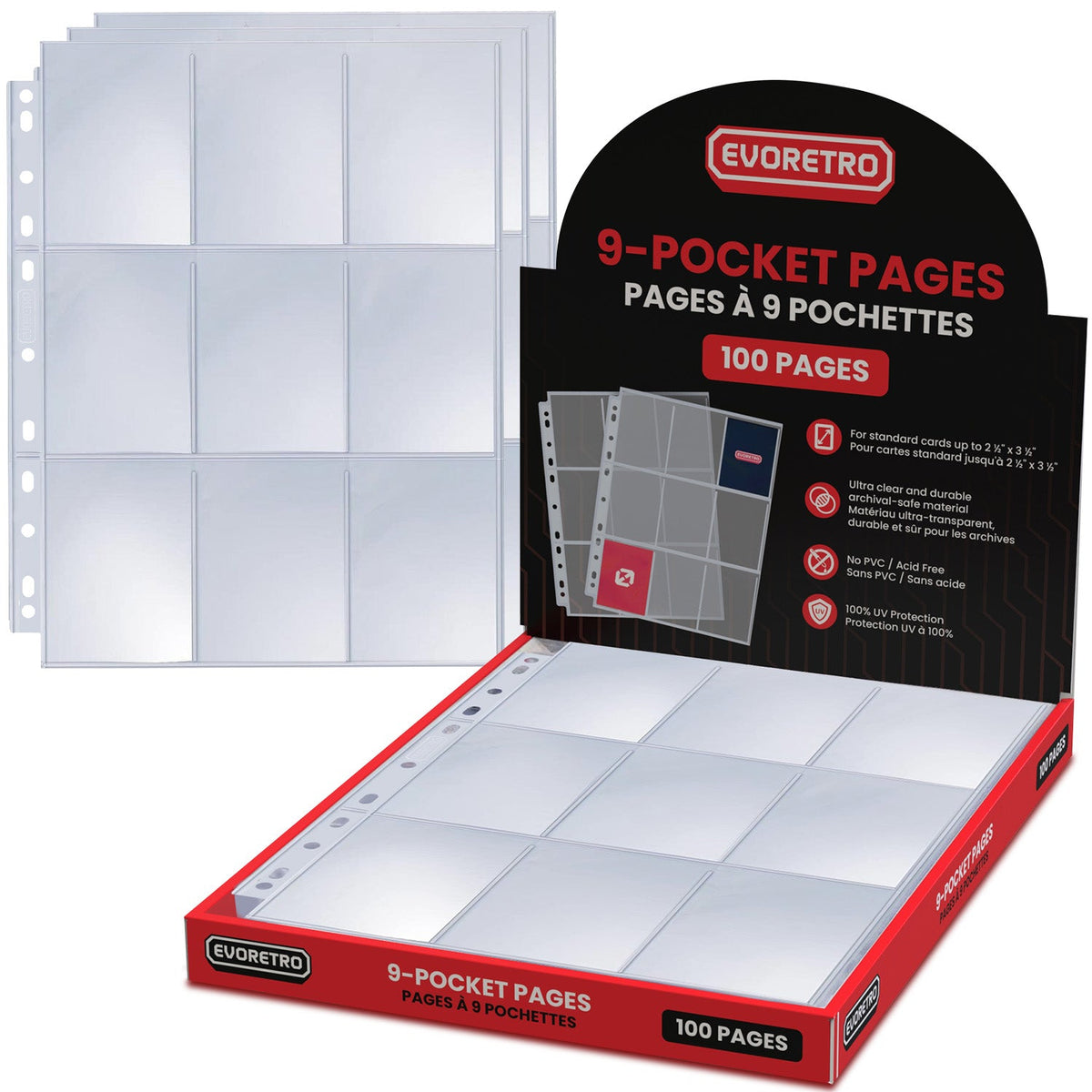 9 Pocket Binder Pages for Trading Cards – 100 Pack