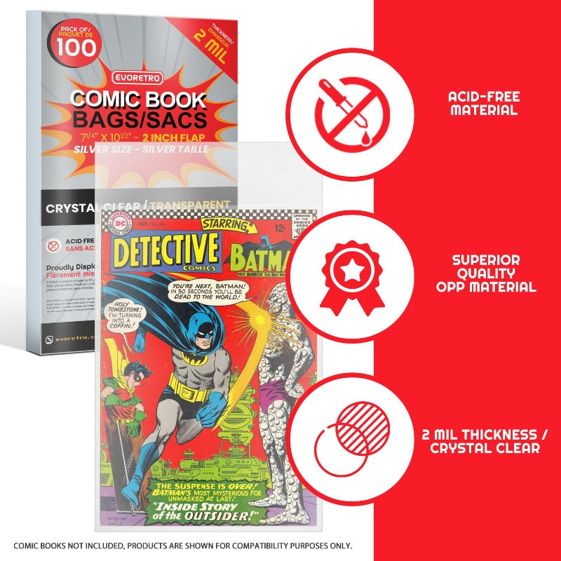 EVORETRO Comic Bags for Silver Age Comic Bags Protector - 2MIL-4