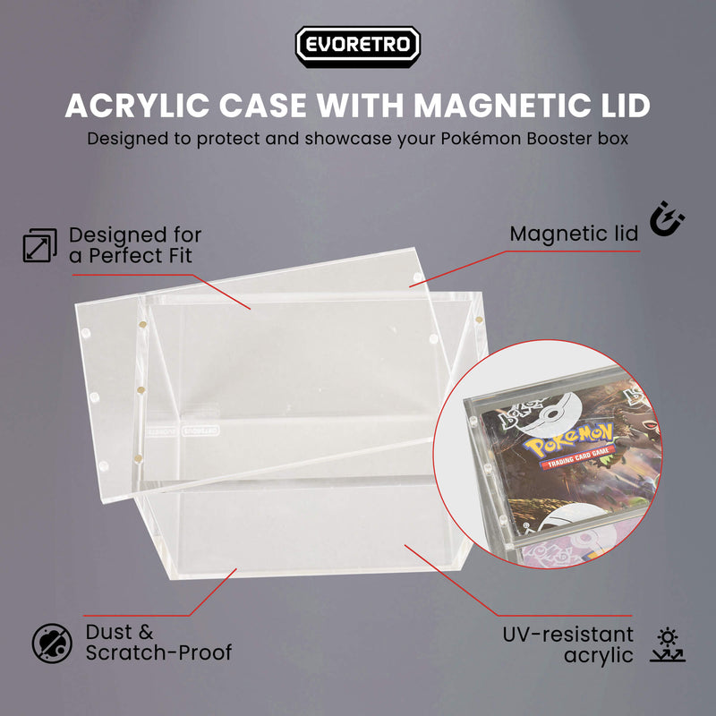 EVORETRO Acrylic Case for Pokemon Booster Box with Magnetic Lid Pack of 1-2