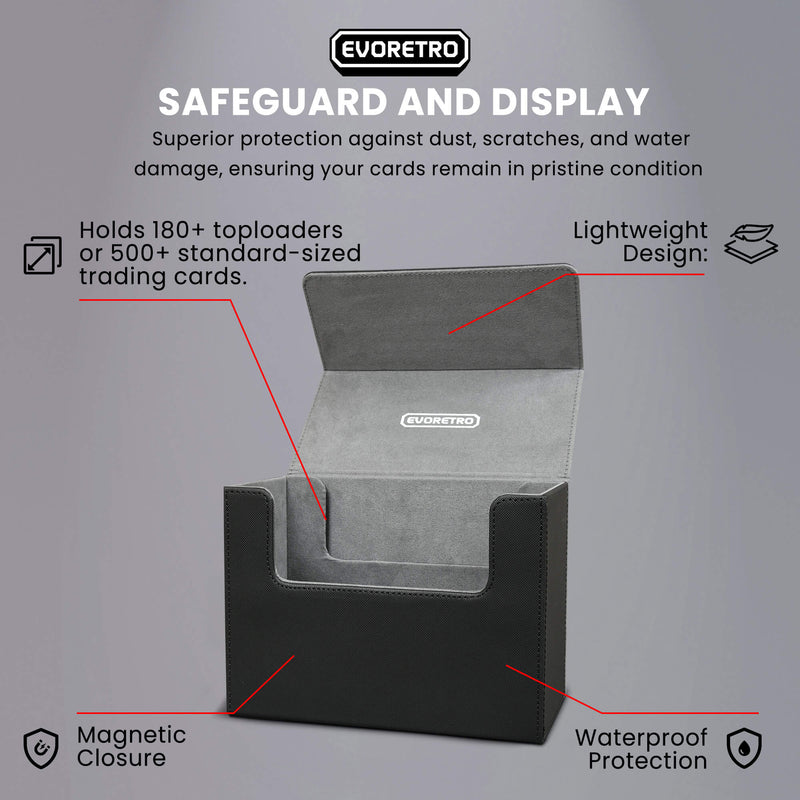 EVORETRO Magnetic Card Holder - 180+ Toploaders or 500+ Trading Cards | Black/Grey-6