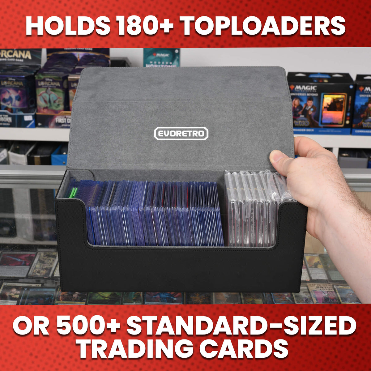 EVORETRO Magnetic Card Holder - 180+ Toploaders or 500+ Trading Cards | Black/Grey-3