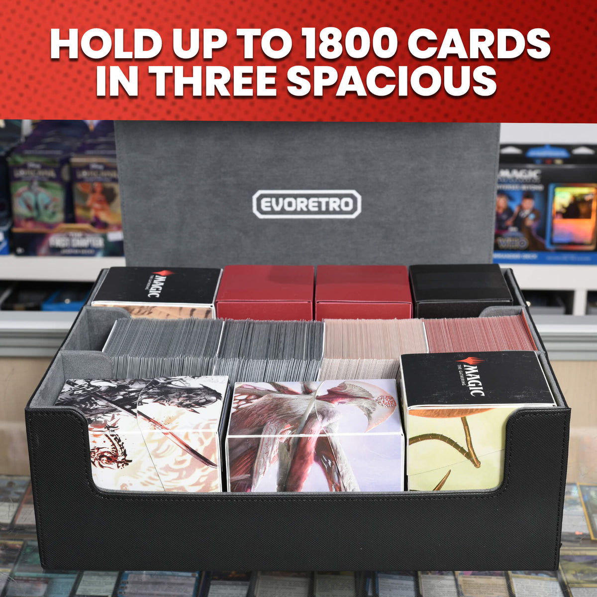 EVORETRO Magnetic Card Deck Storage Box - Holds 1800 Cards-2