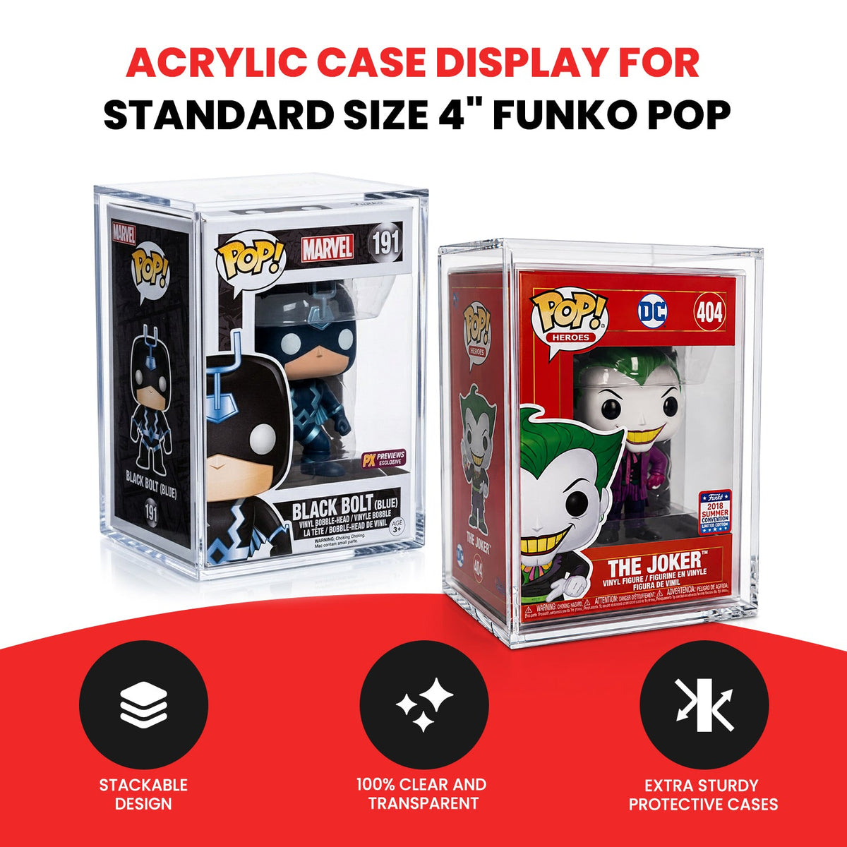 EVORETRO Acrylic Case Display for Standard size 4" Funko Pop Pack of 1-27