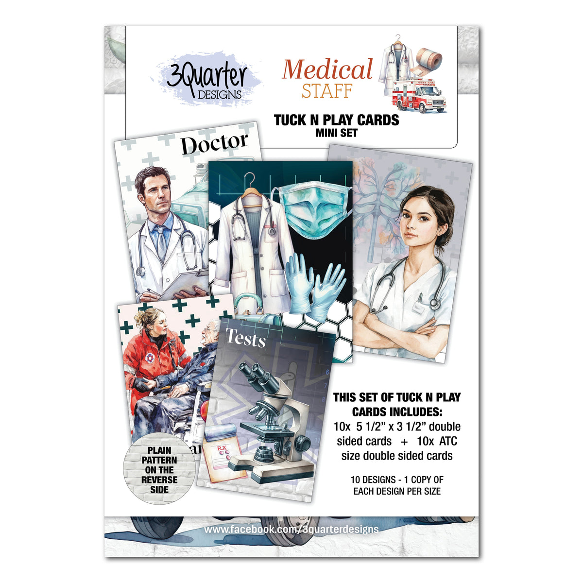 Cartes Mini Tuck N Play pour personnel médical, motifs 3 Quarter Designs-1
