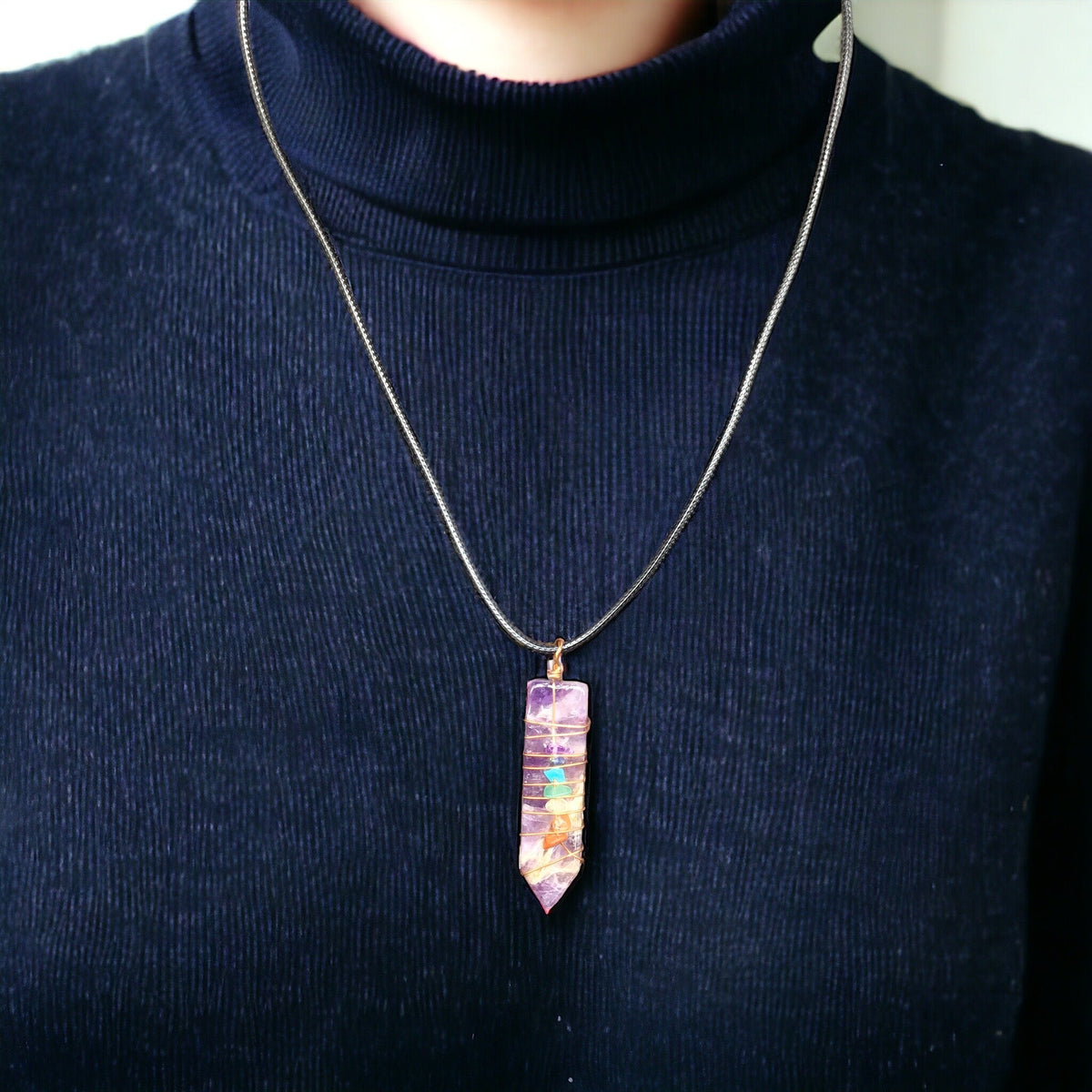 Natural Sword Chakra Unisex Purple Pendant-2