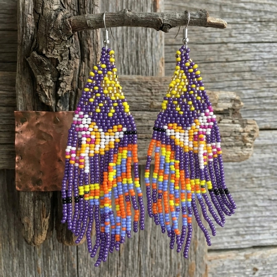 Purple Sky Dancer Beaded Earrings-2