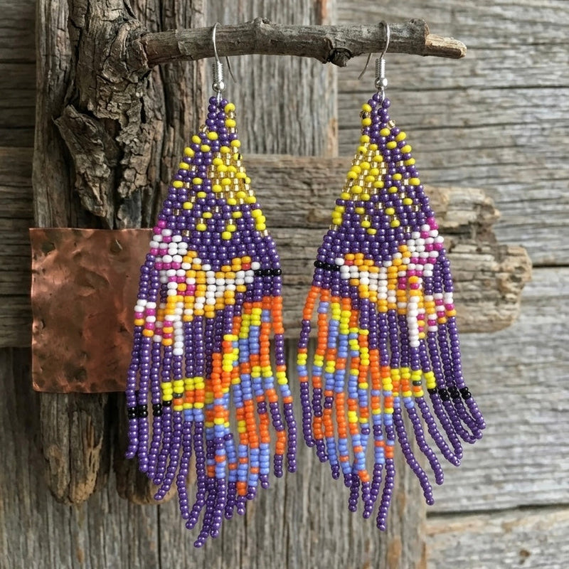 Purple Sky Dancer Beaded Earrings-2