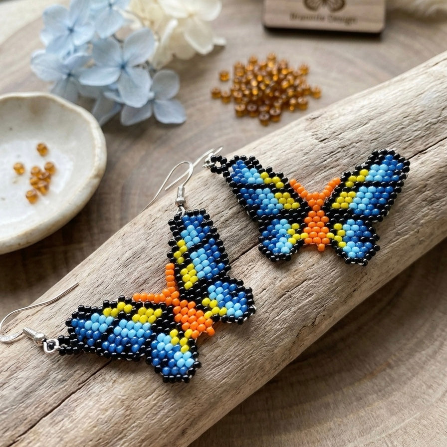 Orange Butterfly Beaded Earrings-1
