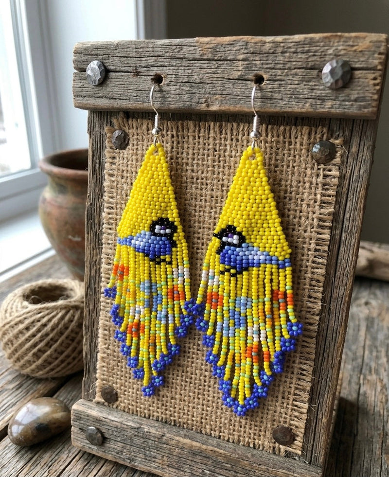 Bird Fringe Earrings (Yellow)-1