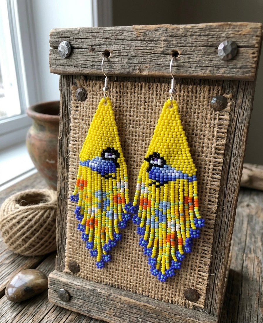 Bird Fringe Earrings (Yellow)