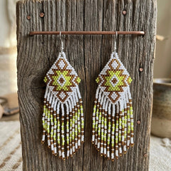 Fringe Bead Drop Earrings (White)-2