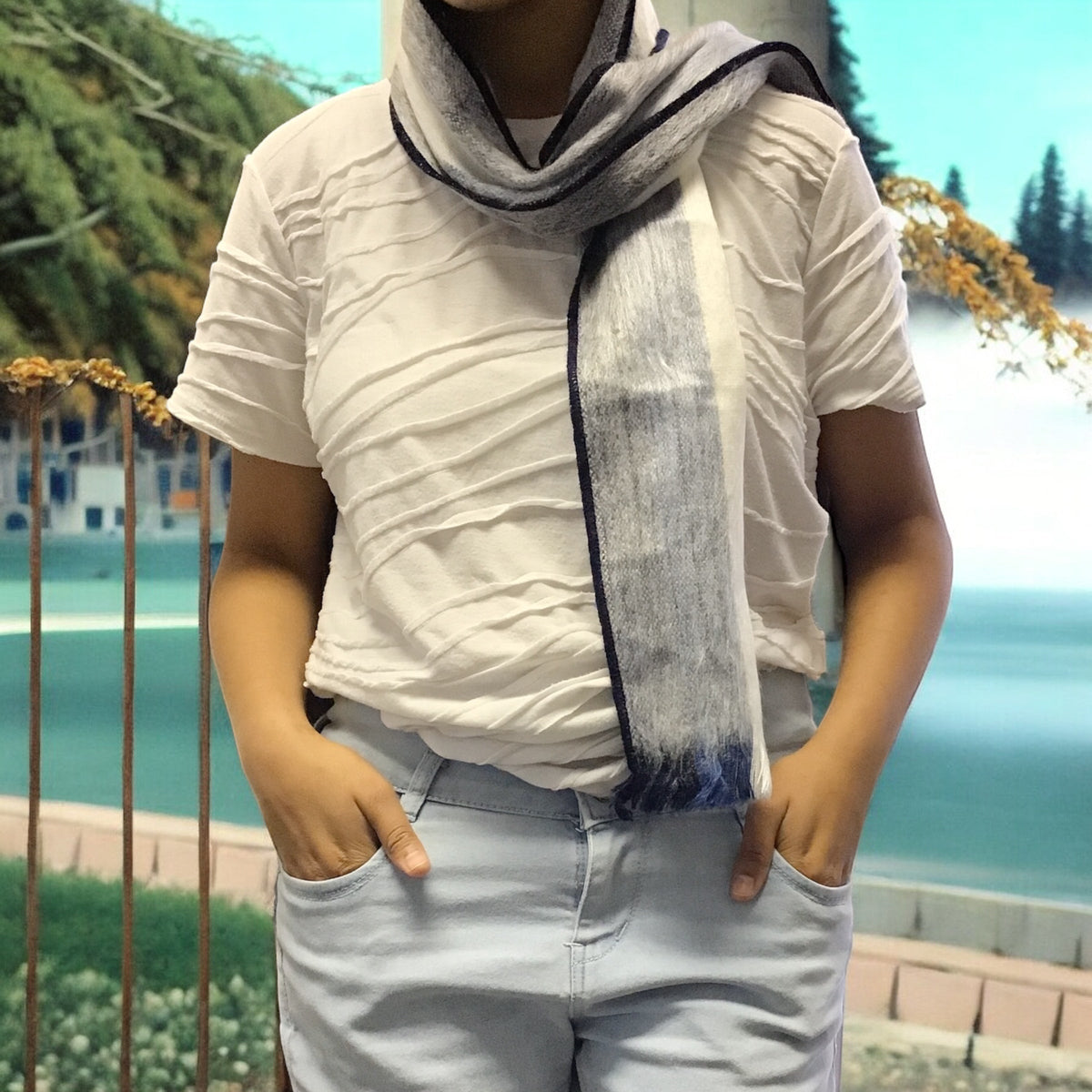 Bluish Grey Multicolor Alpaca Shawl-2