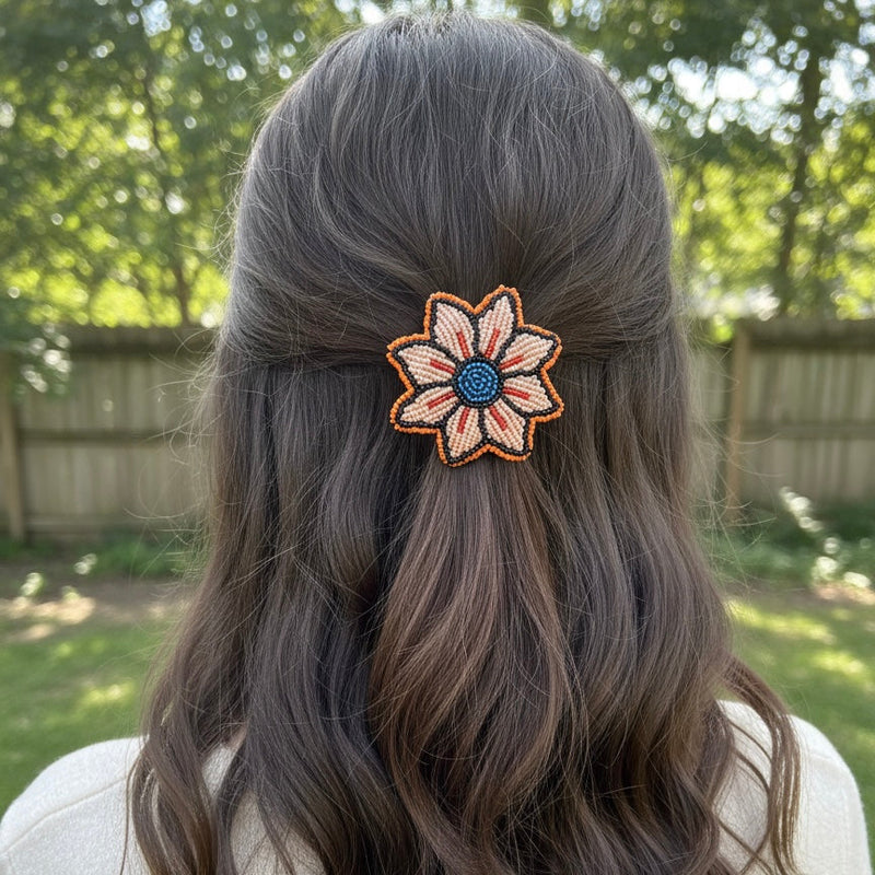 Peach Beaded Flower Barrette-1