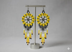 Yellow white Flower beaded Earrings-3