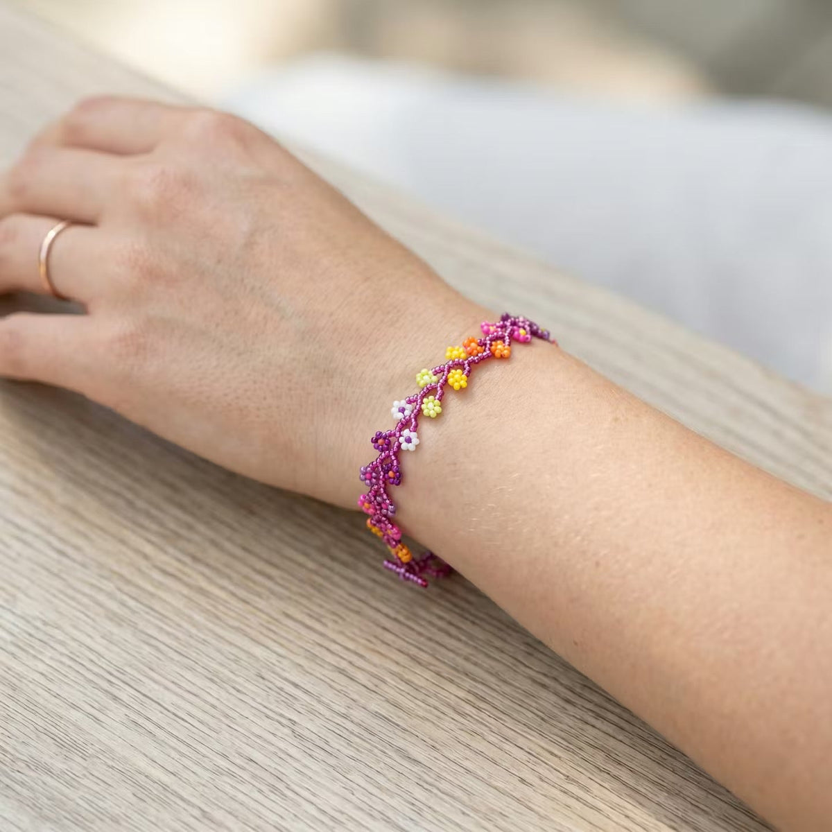 Handcrafted Floral Bracelet Red-3