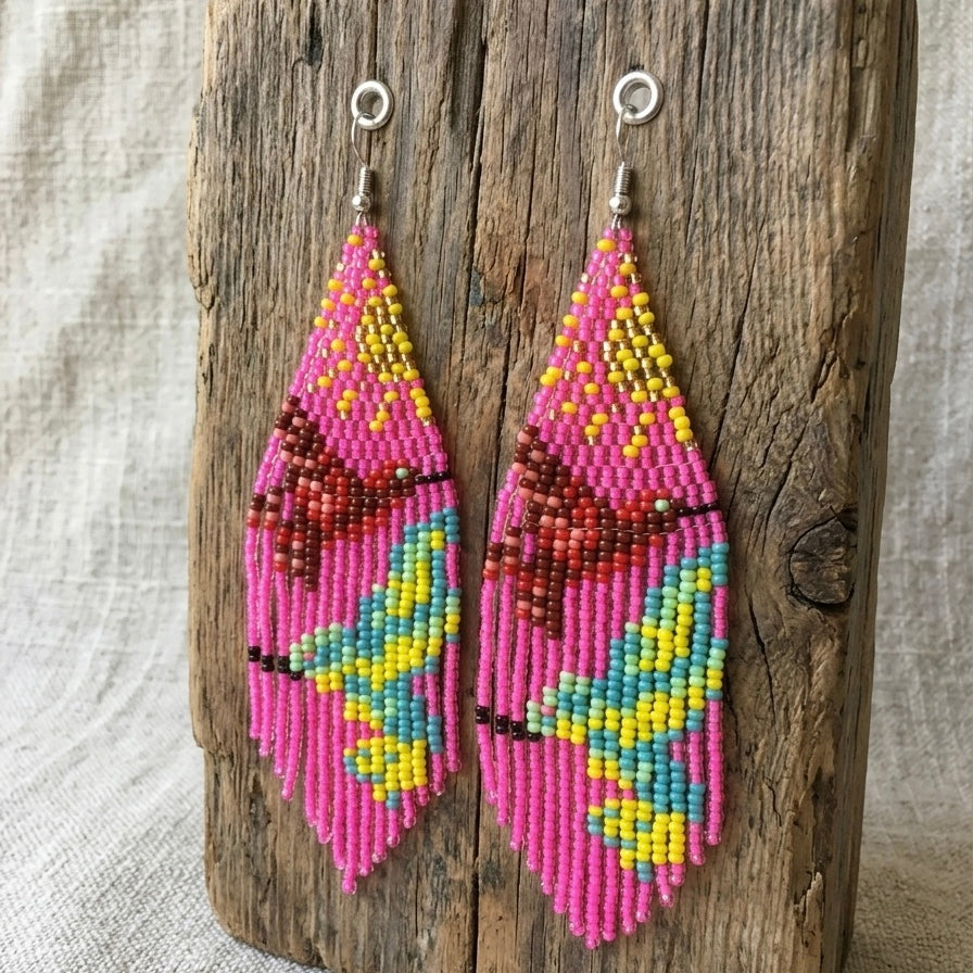 Pink Sky Dancer Beaded Earrings-2