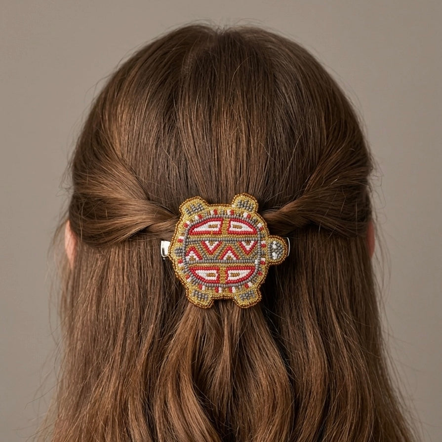 Beaded turtle Barrette Red accent-6