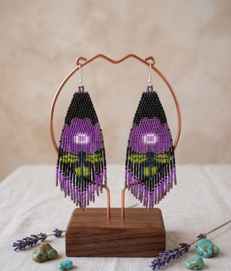 Flower Beaded Earrings ( Purple )-5